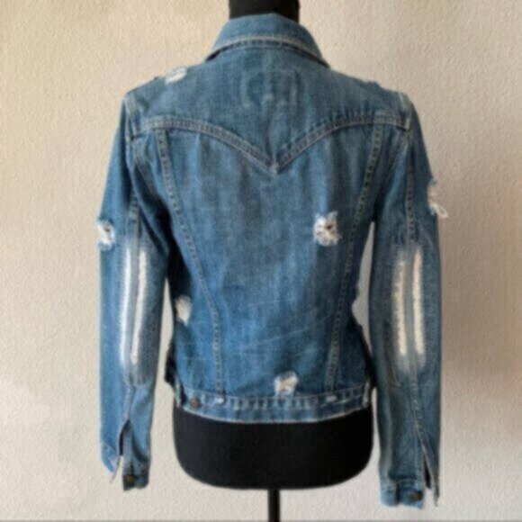 Earl Jean Distressed Patchwork Jean Jacket - Picture 13 of 16